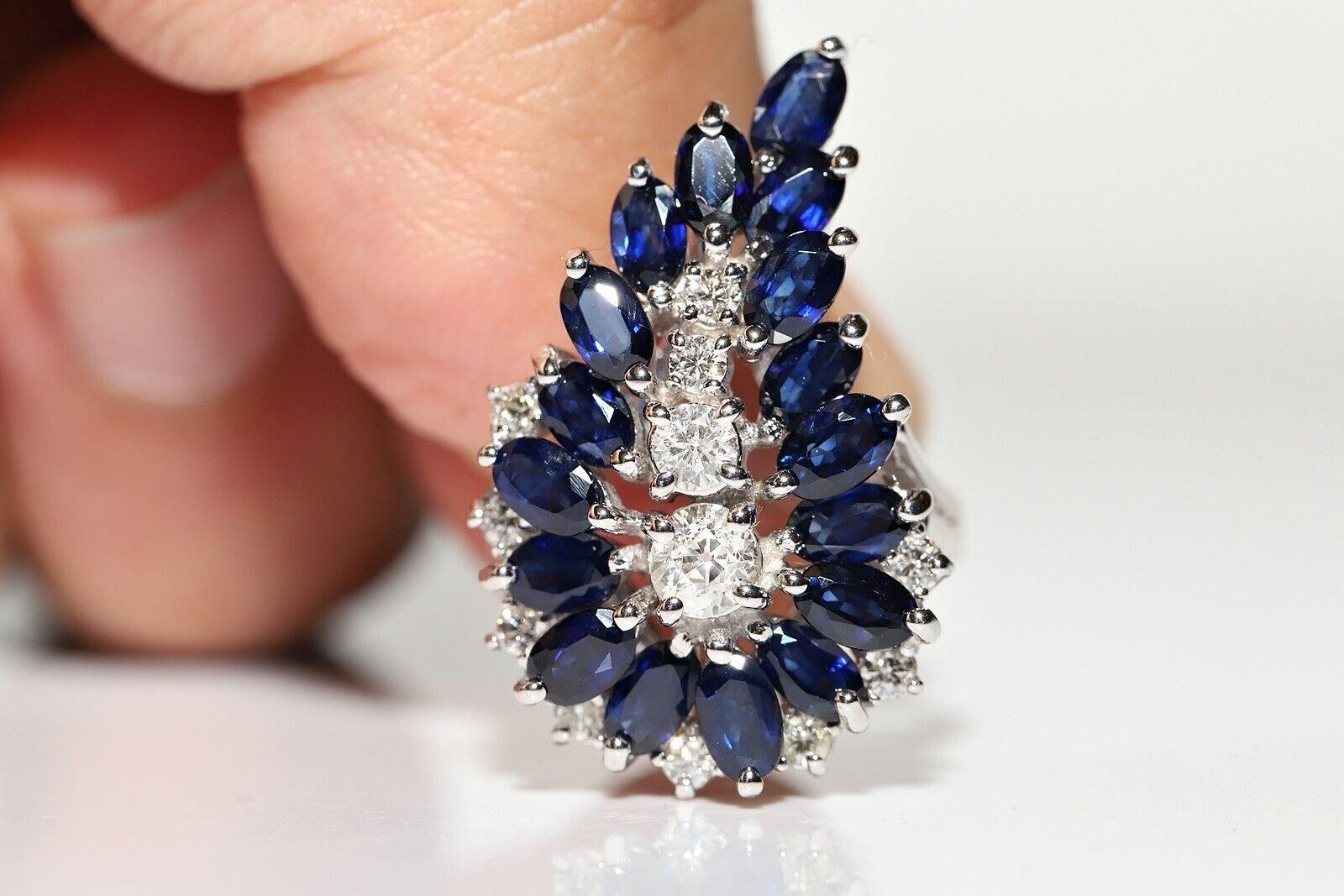 Vintage Circa 1990s 14k Gold Natural Diamond And Sapphire Decorated Strong Ring  For Sale 1
