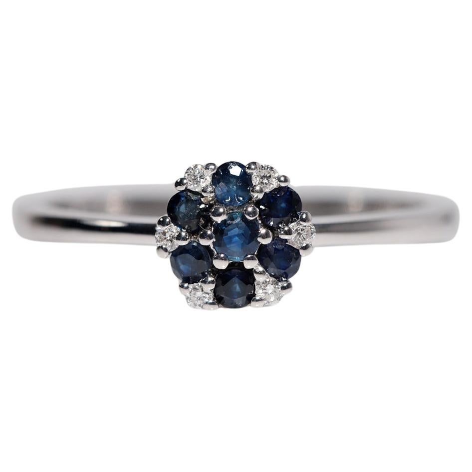 Vintage Circa 1990s 14k Gold Natural Diamond And Sapphire  Round Style  Ring