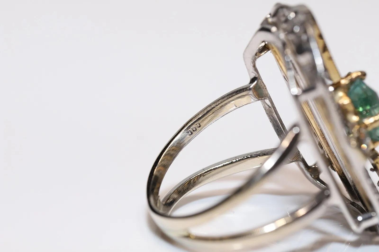 Vintage Circa 1990er Jahre 14k Gold natürlicher Diamant und Smaragdring mit quadratischem Schliff Damen im Angebot