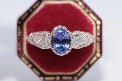 Vintage Circa 1990s 14k Gold Natural Diamond And Tanzanite Decorated Ring