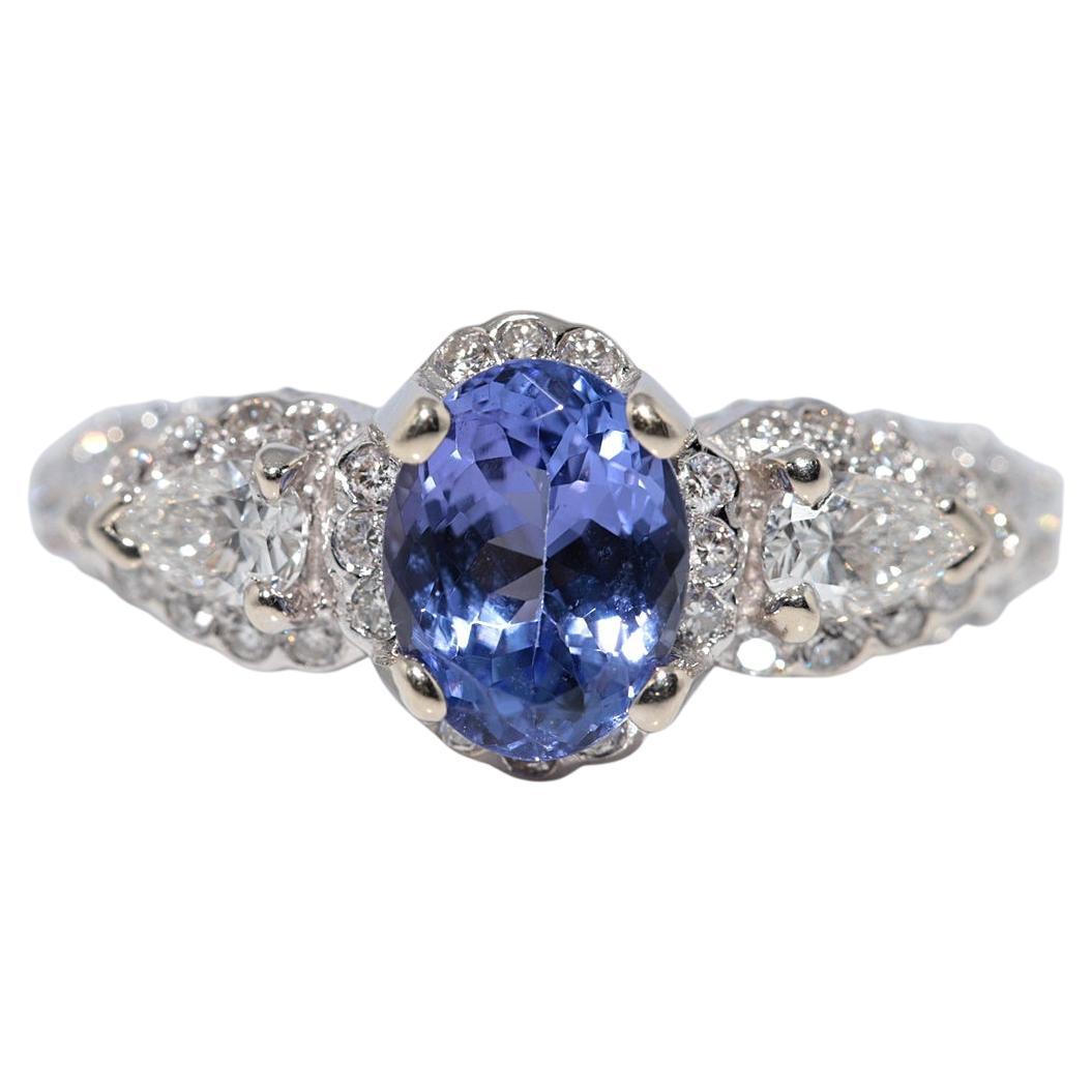 Vintage Circa 1990 Bague en or 14k décorée de diamants naturels et de tanzanite