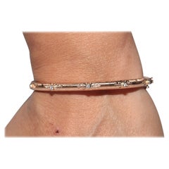 Vintage Circa 1990s 14k Gold Natural Diamond Decorated Bangle Bracelet