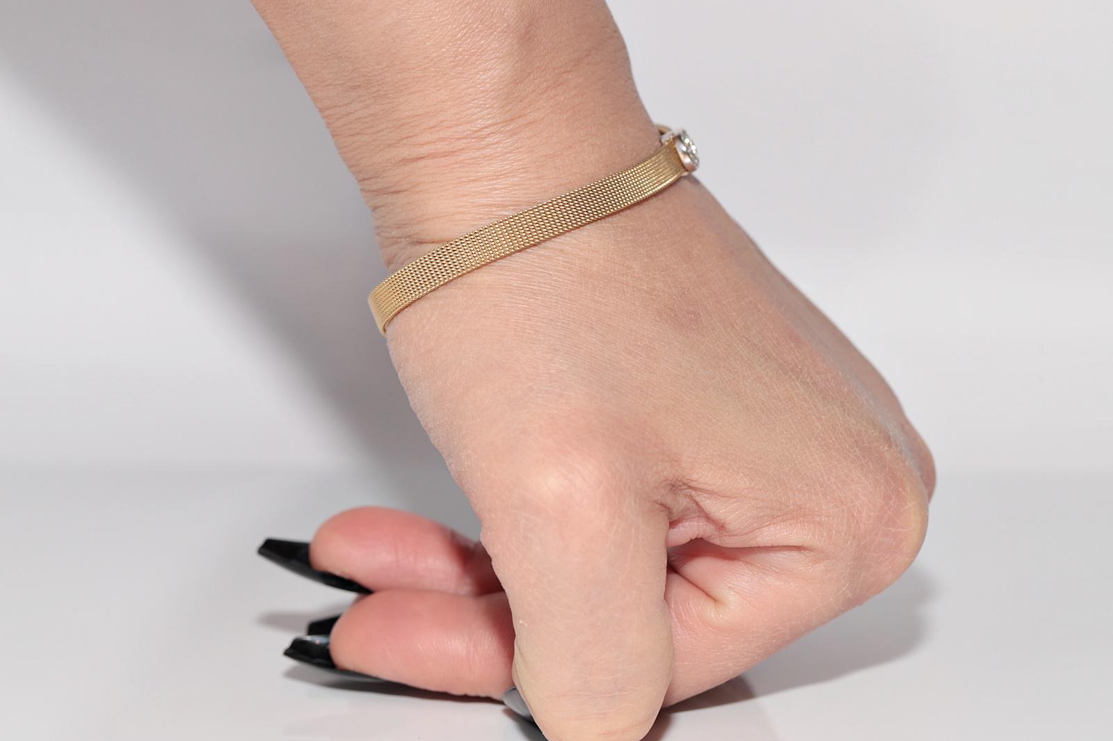 Vintage Circa 1990er Jahre 14k Gold Natürliches Diamant-Dekoriertes Vintage-Armband im Zustand „Gut“ im Angebot in Fatih/İstanbul, 34