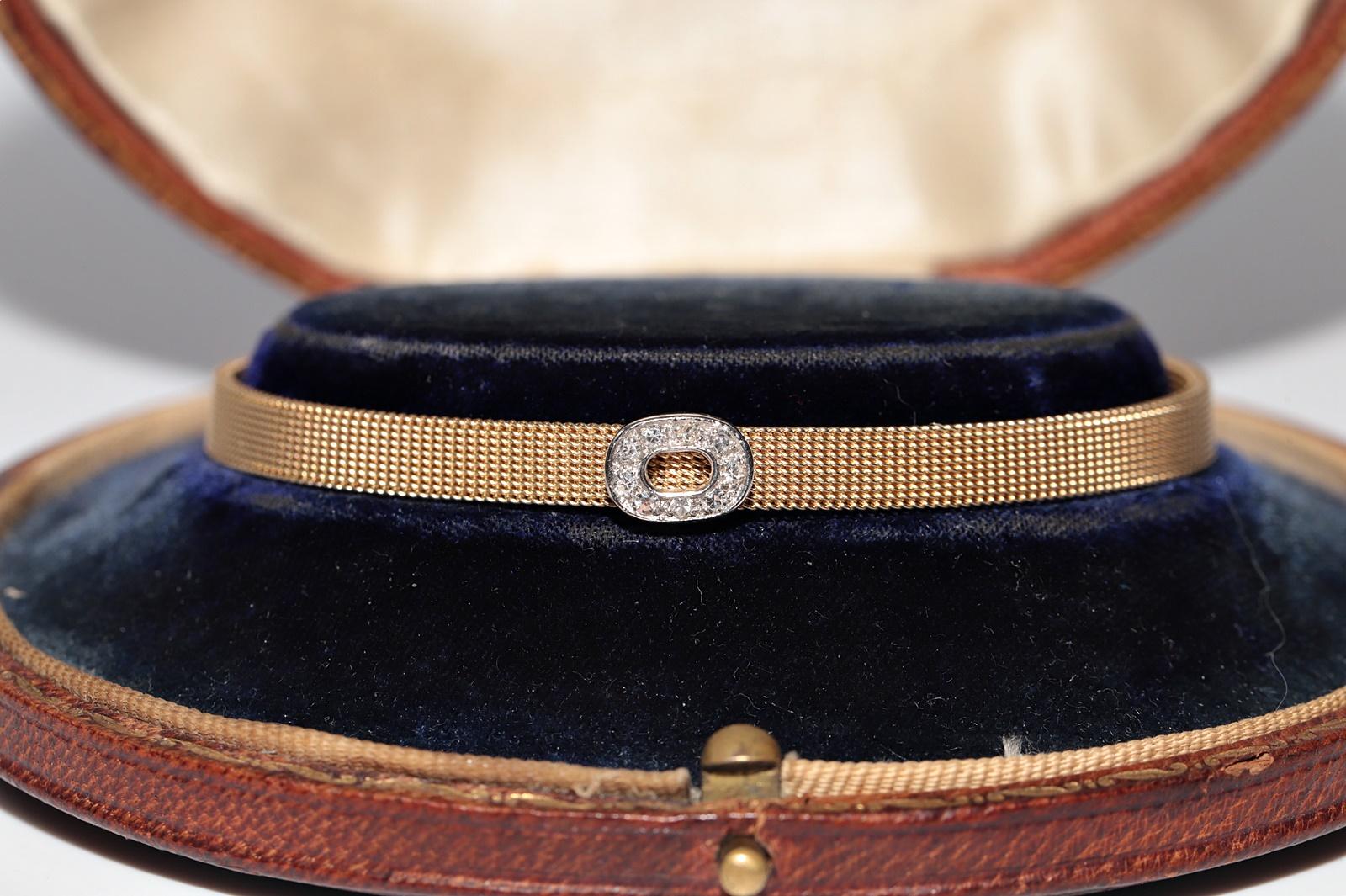 Vintage Circa 1990er Jahre 14k Gold Natürliches Diamant-Dekoriertes Vintage-Armband im Angebot 2