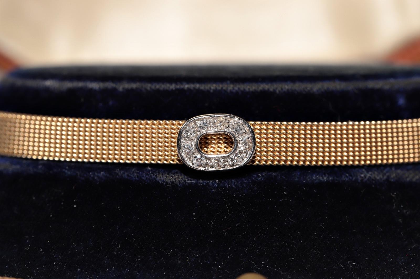 Vintage Circa 1990er Jahre 14k Gold Natürliches Diamant-Dekoriertes Vintage-Armband im Angebot 3