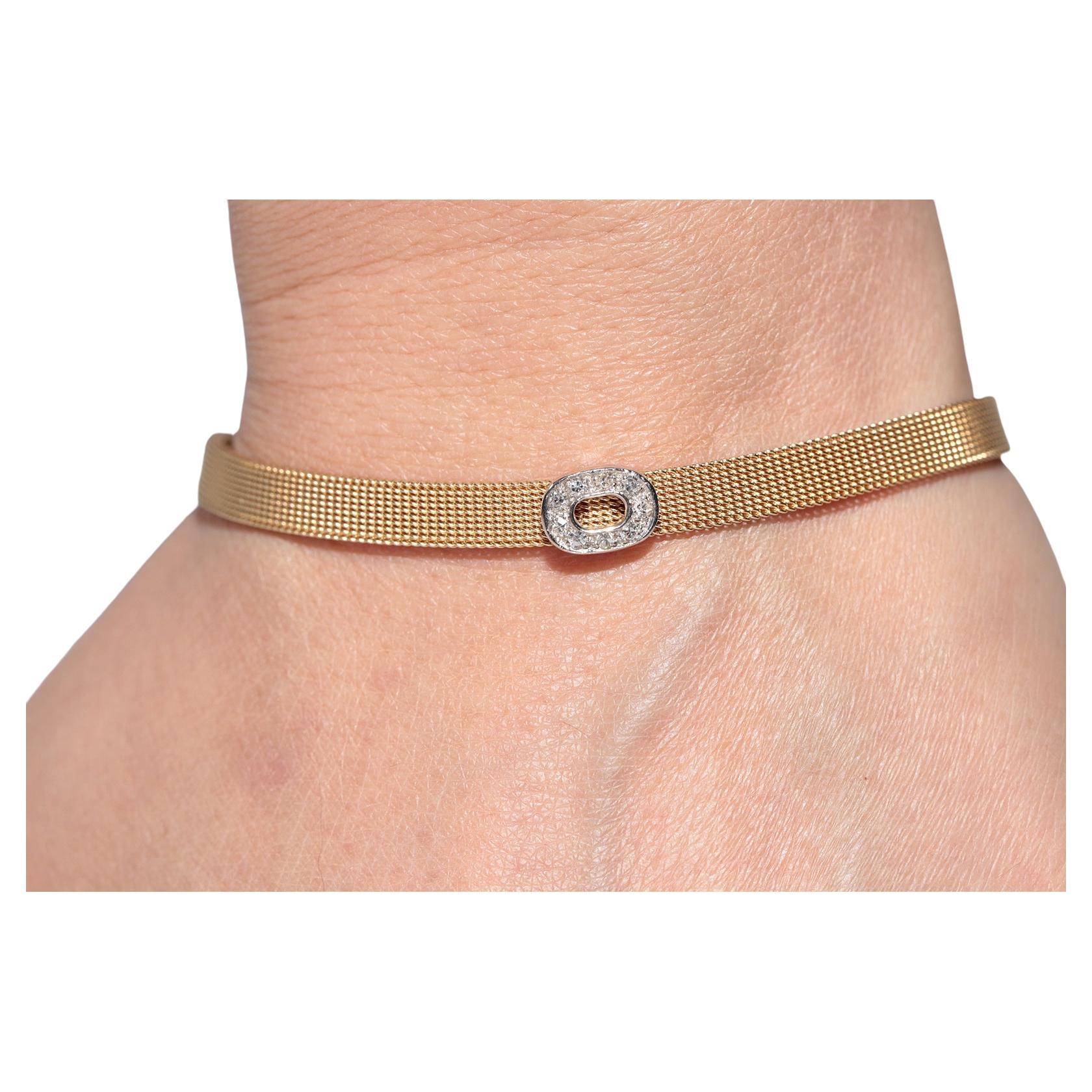 Vintage Circa 1990s 14k Gold Natural Diamond Decorated Bracelet