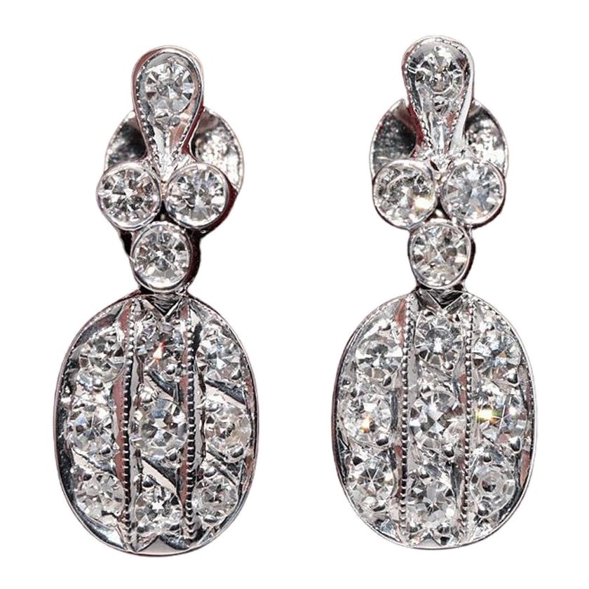 Orecchini a goccia in oro 14k con diamanti naturali decorati, vintage CIRCA anni 
90