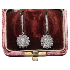 Vintage Circa 1990s 14k Gold Natural Diamond Decorated Drop Earring