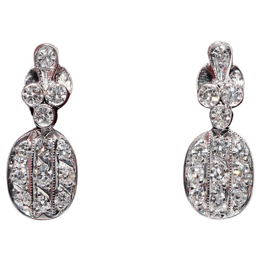 Vintage Circa 1990 Boucles d'oreilles pendantes en or 14k ornées de diamants naturels