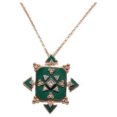 Vintage Circa 1990s 14k Gold Natural Diamond Decorated Enamel Pendant Necklace