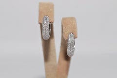 Vintage Circa 1990s 14k Gold Natural Diamond Decorated Hoop Desing Earring