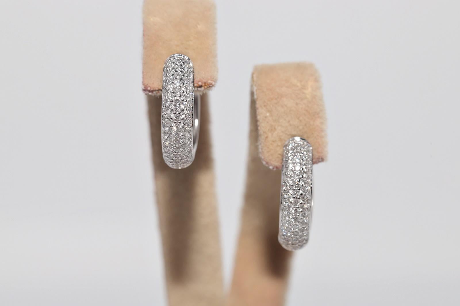 Vintage CIRCA 1990er Jahre 14k Gold natürlichen Diamanten dekoriert Hoop Desing Ohrring (Kunsthandwerker*in) im Angebot