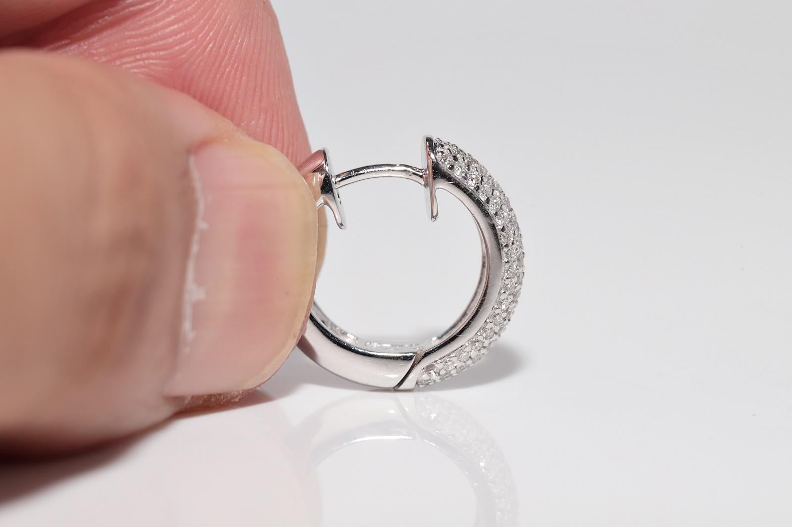 Vintage CIRCA 1990er Jahre 14k Gold natürlichen Diamanten dekoriert Hoop Desing Ohrring im Angebot 3