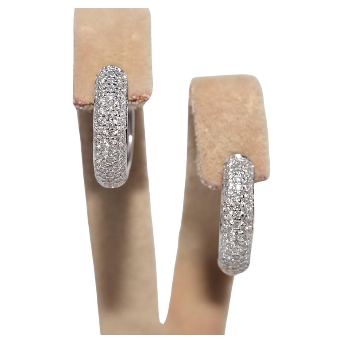 Vintage CIRCA 1990er Jahre 14k Gold natürlichen Diamanten dekoriert Hoop Desing Ohrring im Angebot