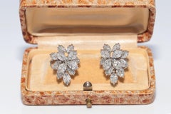 Vintage Circa 1990s 14k Gold Natural Diamond Decorated Omega Back Earring