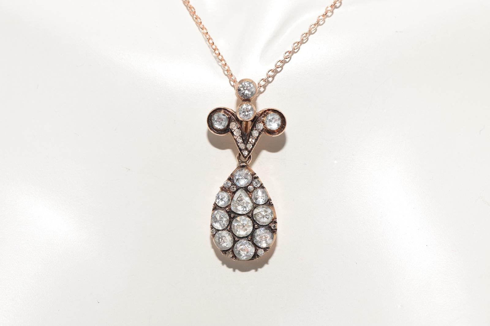 Vintage Circa 1990er Jahre 14k Gold Natürlicher Diamant Dekorierter Anhänger Halskette (Rosenschliff) im Angebot