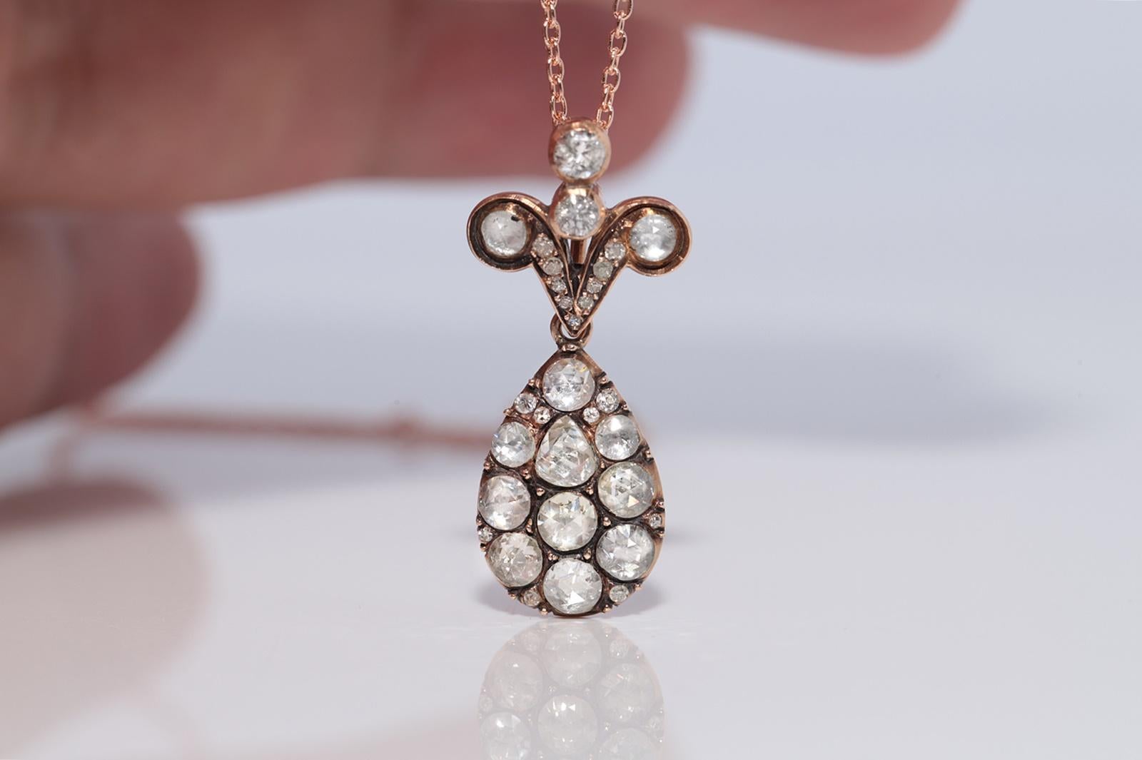 Vintage Circa 1990er Jahre 14k Gold Natürlicher Diamant Dekorierter Anhänger Halskette Damen im Angebot