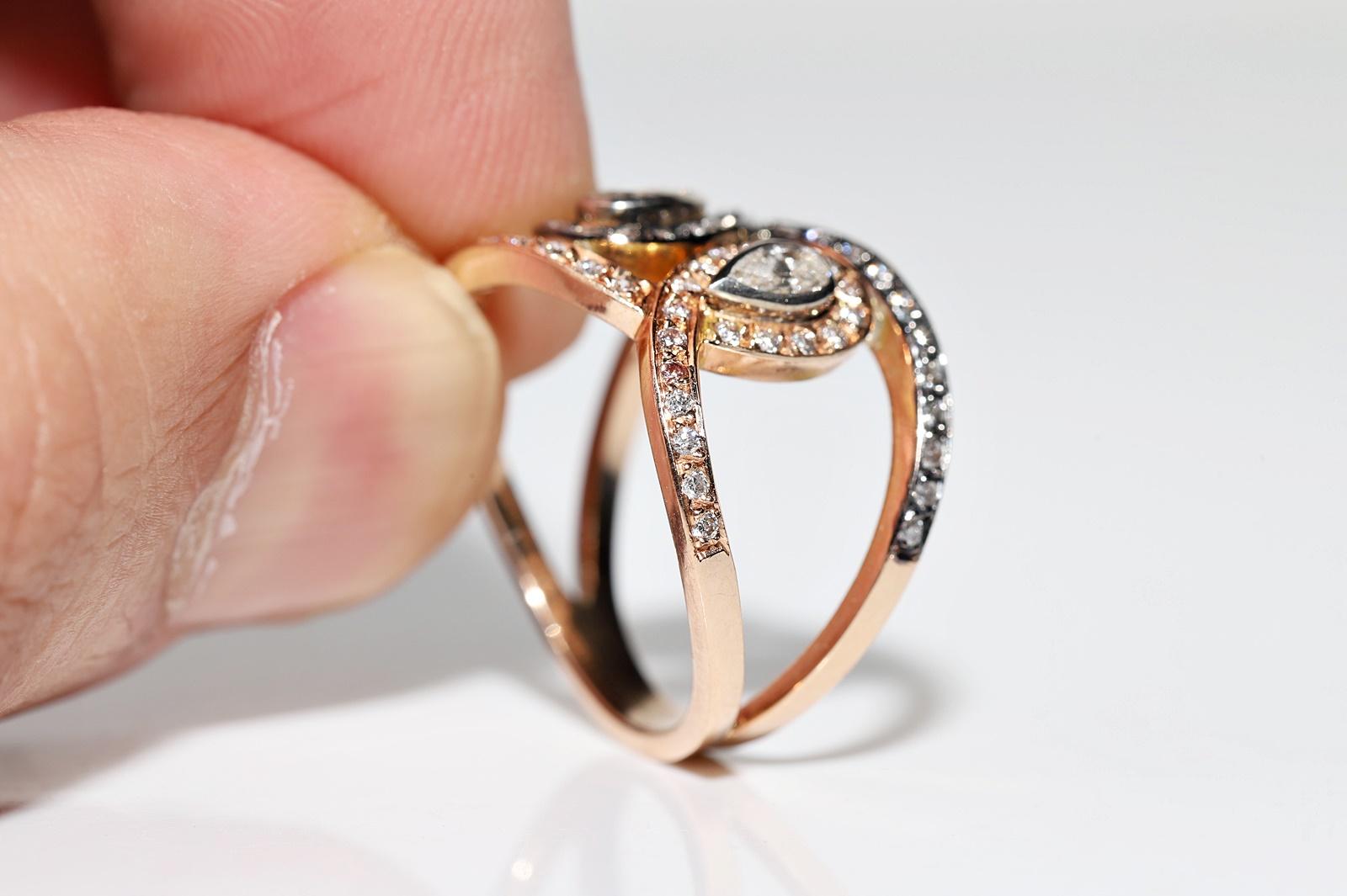 Vintage Circa 1990er Jahre 14k Gold Natürlicher Diamant Dekorierter Vintage-Ring  im Angebot 11