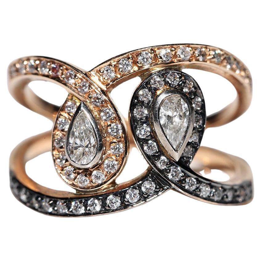 Vintage Circa 1990er Jahre 14k Gold Natürlicher Diamant Dekorierter Vintage-Ring  im Angebot