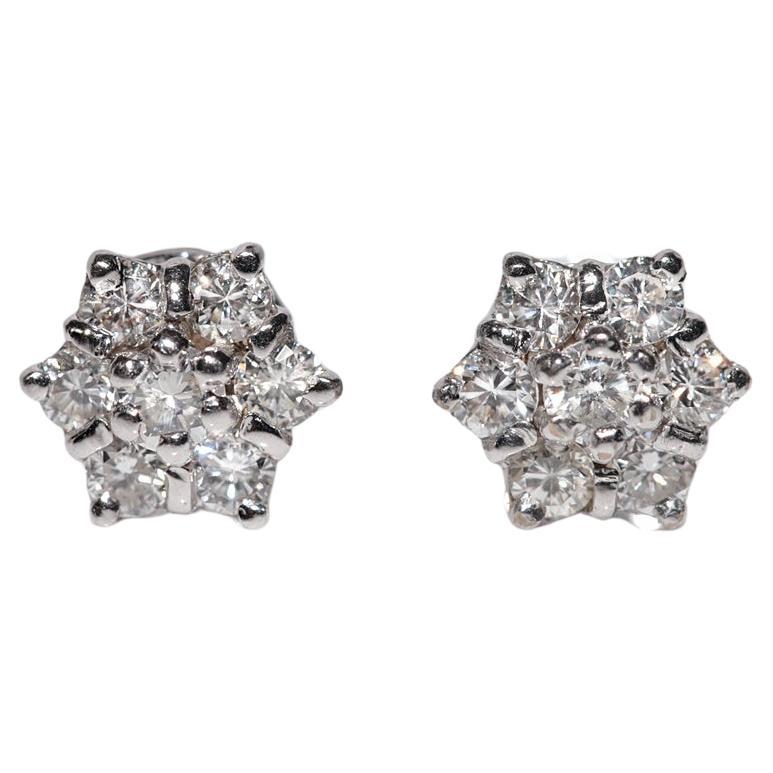 Vintage Circa 1990er Jahre 14k Gold Natürlicher Diamant Dekorierter Ohrring im Rosenstil, Vintage