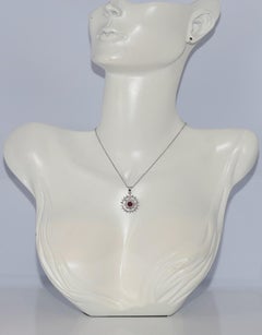 Vintage Circa 1990s 14k Gold Natural Diamond Decorated Ruby Pendant Necklace