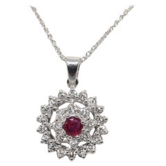 Vintage Circa 1990s 14k Gold Natural Diamond Decorated Ruby Pendant Necklace