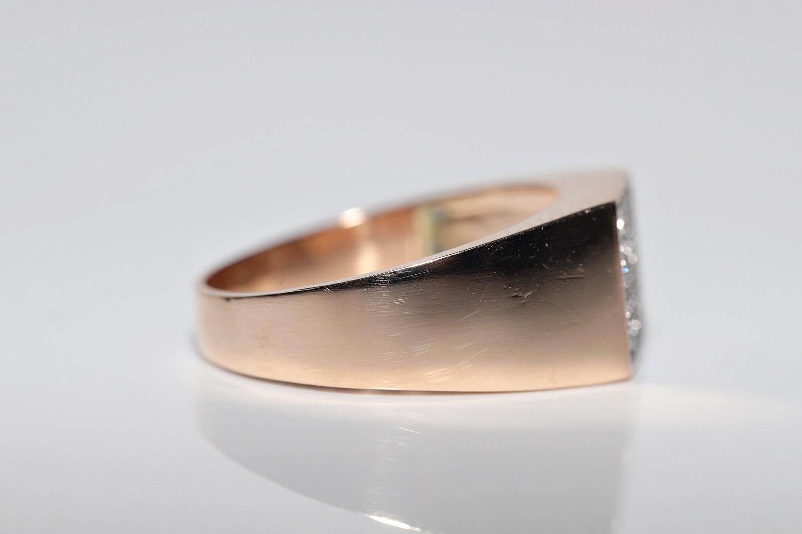 Vintage Circa 1990er Jahre 14k Gold Natürlicher Diamant Dekorierter Quadratischer Stil Ring Damen im Angebot