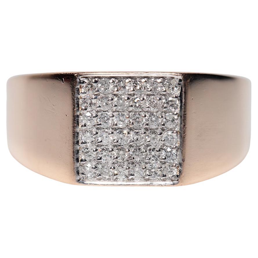 Vintage Circa 1990er Jahre 14k Gold Natürlicher Diamant Dekorierter Quadratischer Stil Ring