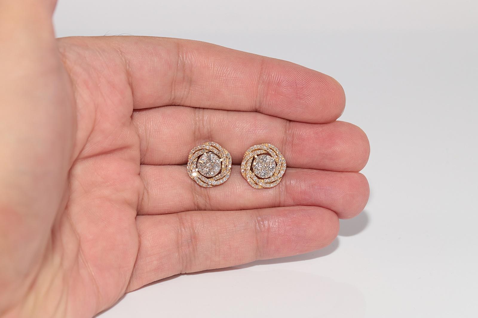 Pendientes de oro de 14 quilates con diamantes naturales, vintage, años 90 en venta 4