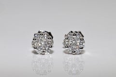 Pendientes de oro de 14 quilates con diamantes naturales, vintage, años 90