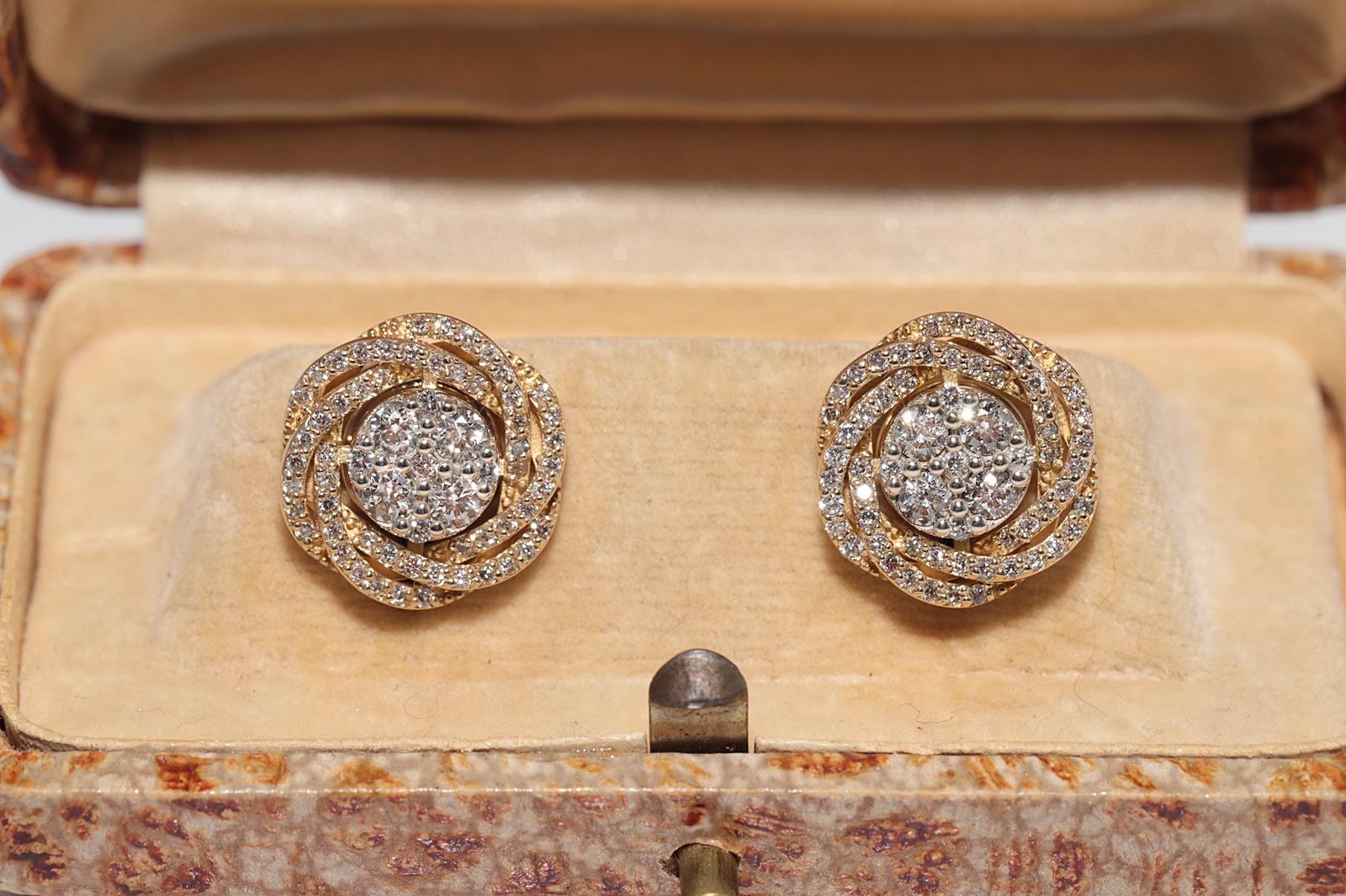 Pendientes de oro de 14 quilates con diamantes naturales, vintage, años 90 Artesano en venta