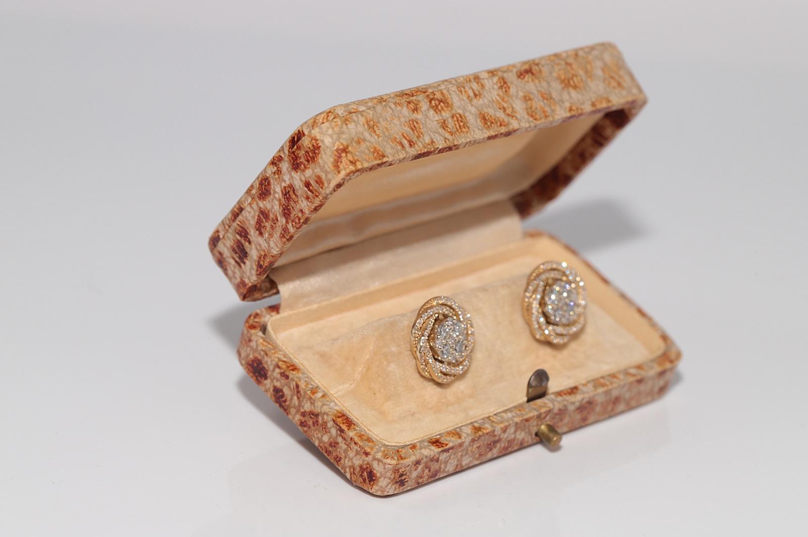 Pendientes de oro de 14 quilates con diamantes naturales, vintage, años 90 Corte brillante en venta