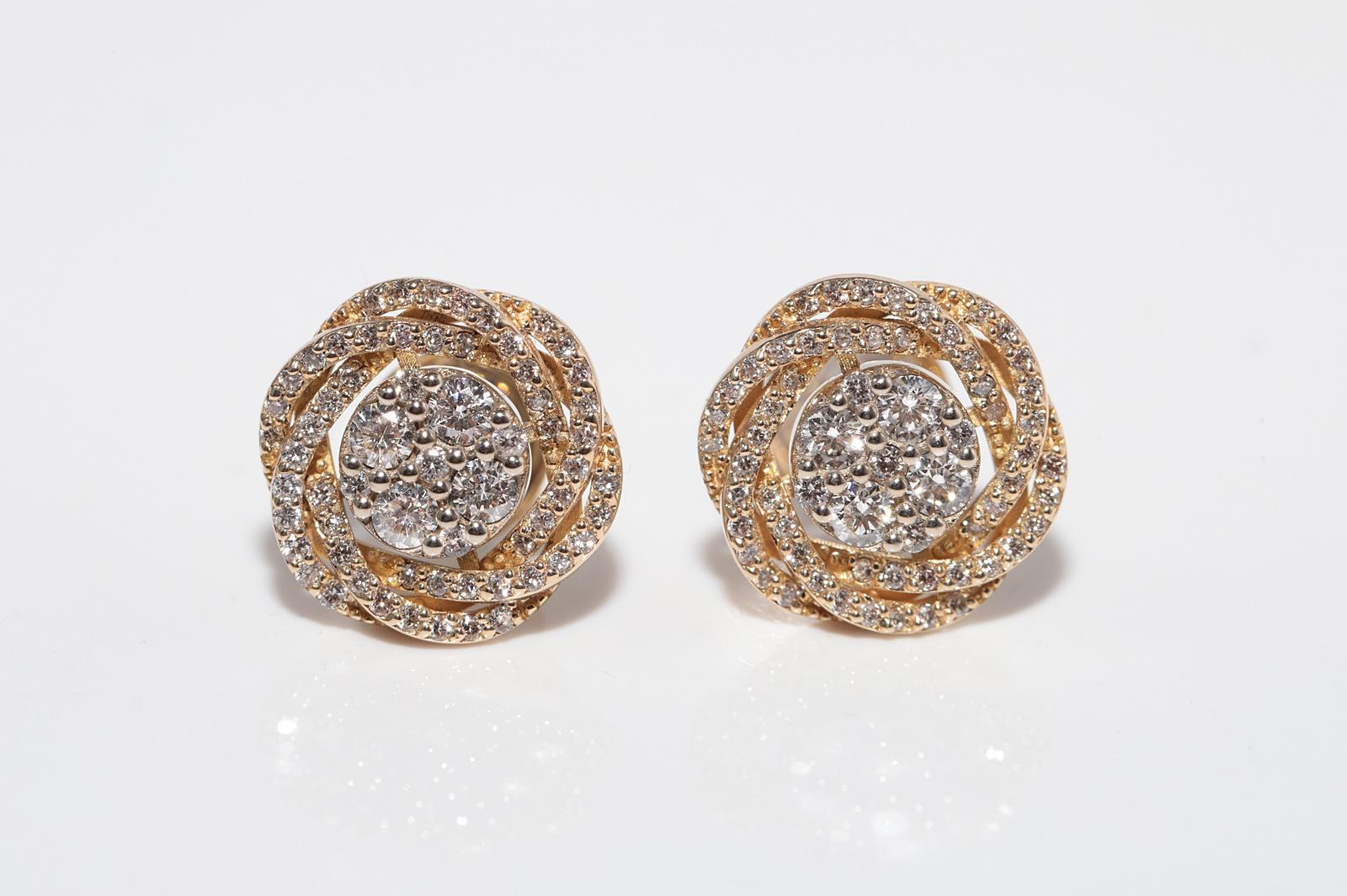 Pendientes de oro de 14 quilates con diamantes naturales, vintage, años 90 en Bueno estado para la venta en Fatih/İstanbul, 34
