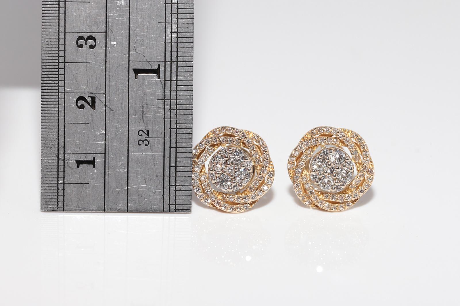 De las mujeres Pendientes de oro de 14 quilates con diamantes naturales, vintage, años 90 en venta