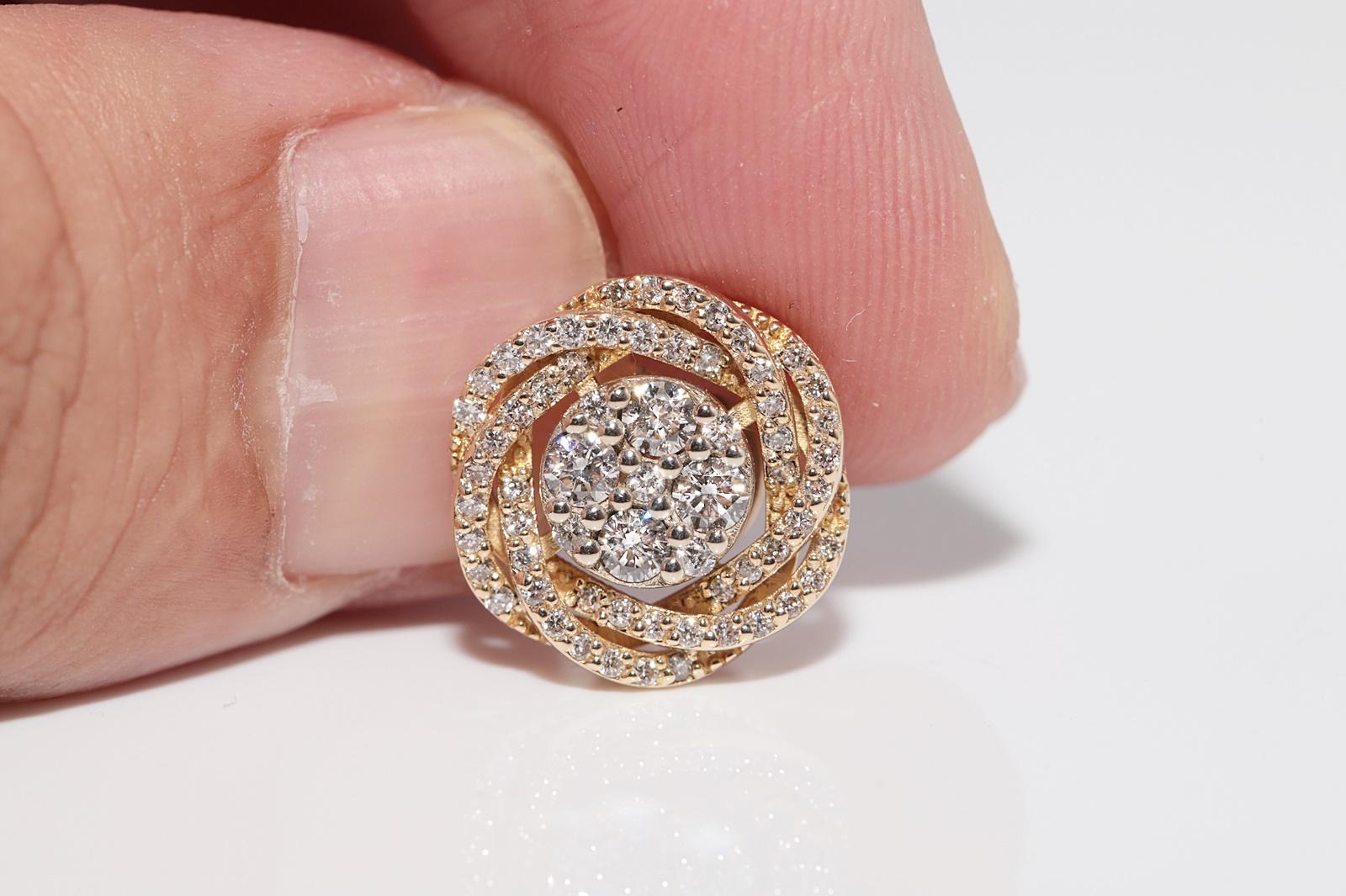 Pendientes de oro de 14 quilates con diamantes naturales, vintage, años 90 en venta 1