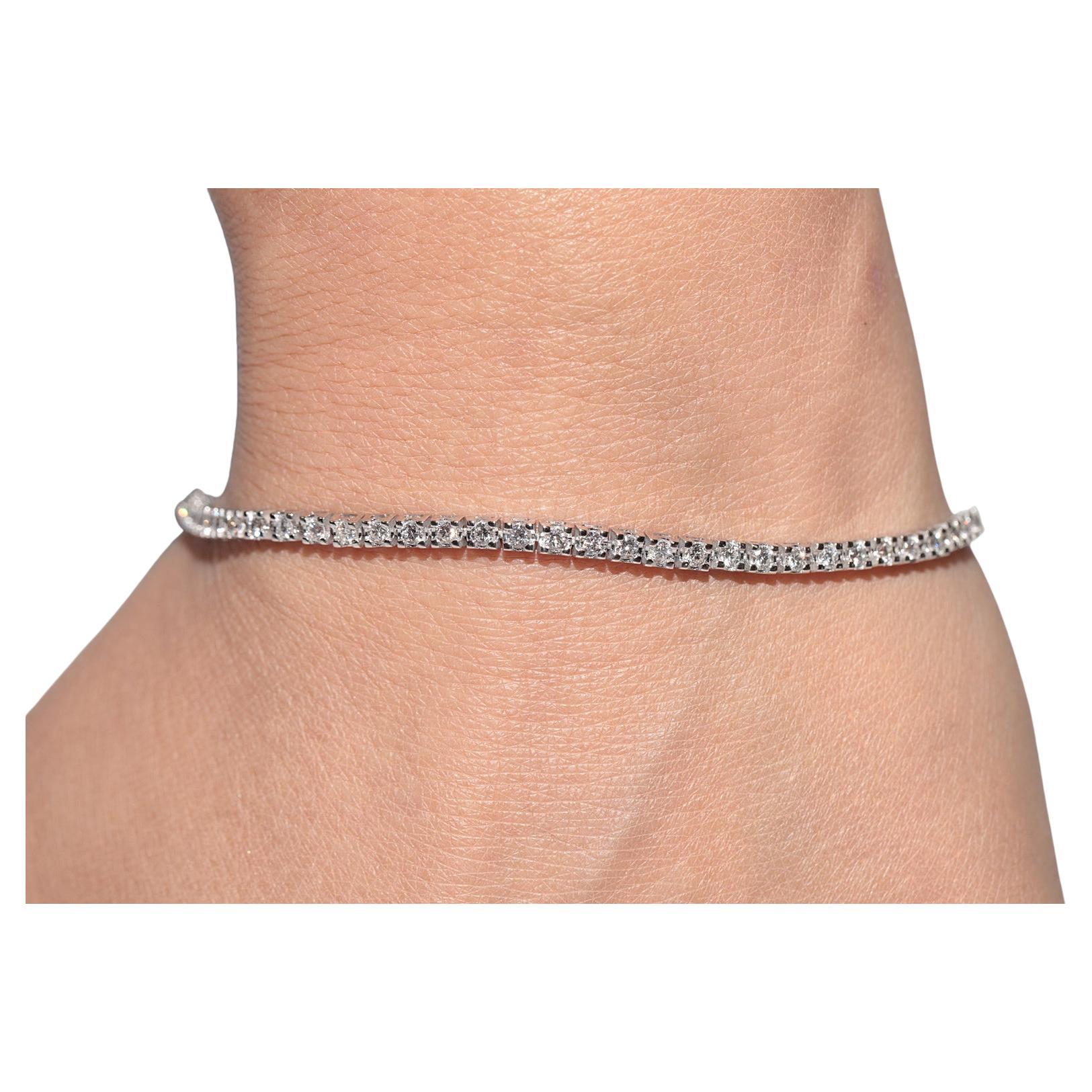 Vintage Circa 1990s 14k Gold Natural Diamond Decorated Tennis Bracelet