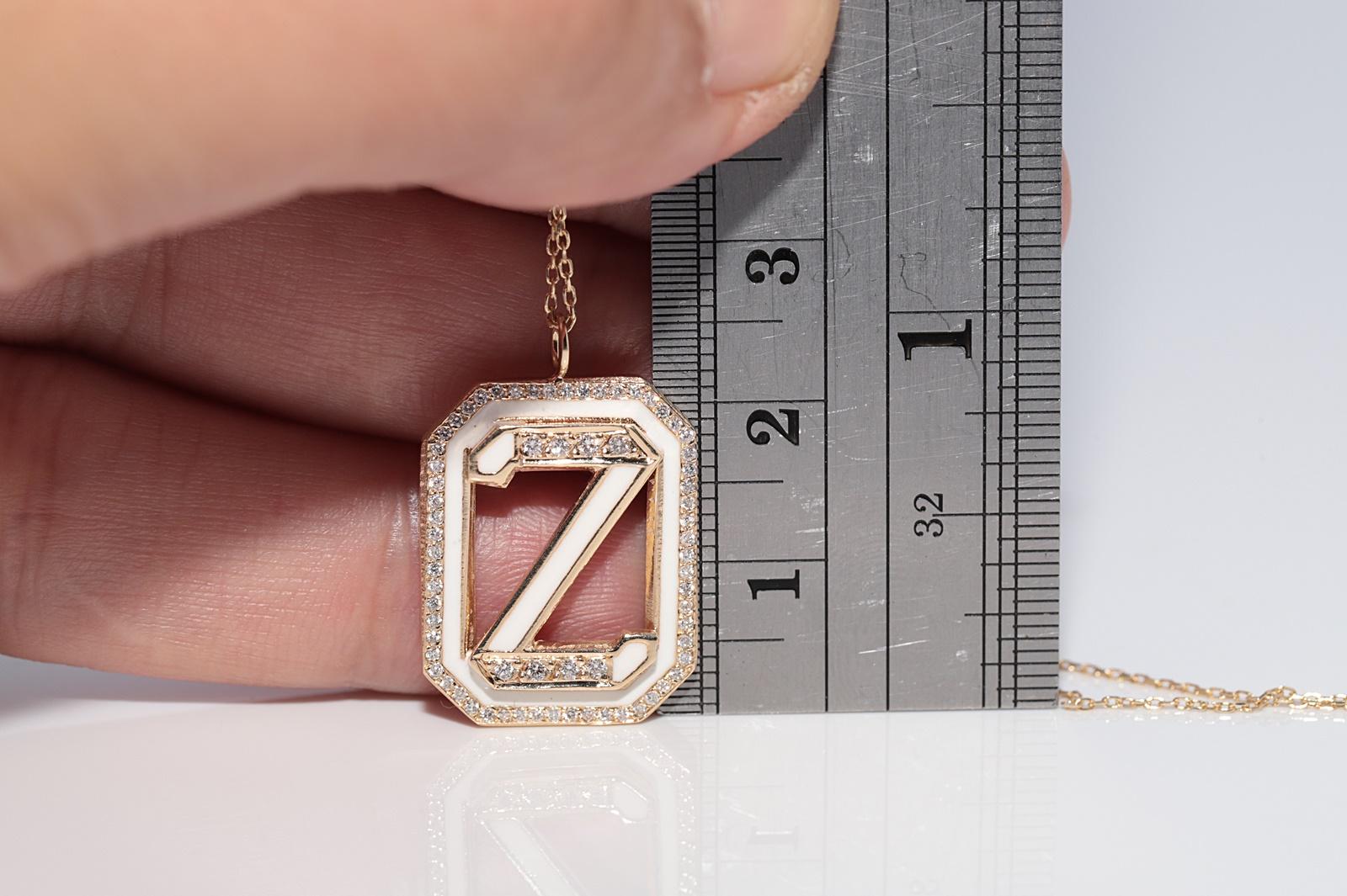 Vintage CIRCA 1990s 14k Gold Natürliche Diamant-Emaille Z Brief Anhänger Halskette im Angebot 7