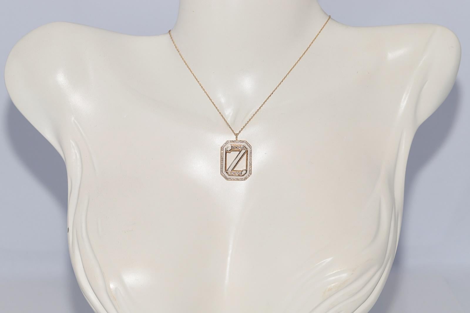 Vintage CIRCA 1990s 14k Gold Natürliche Diamant-Emaille Z Brief Anhänger Halskette (Kunsthandwerker*in) im Angebot