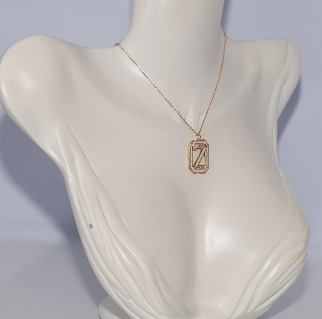Vintage CIRCA 1990s 14k Gold Natürliche Diamant-Emaille Z Brief Anhänger Halskette im Zustand „Gut“ im Angebot in Fatih/İstanbul, 34