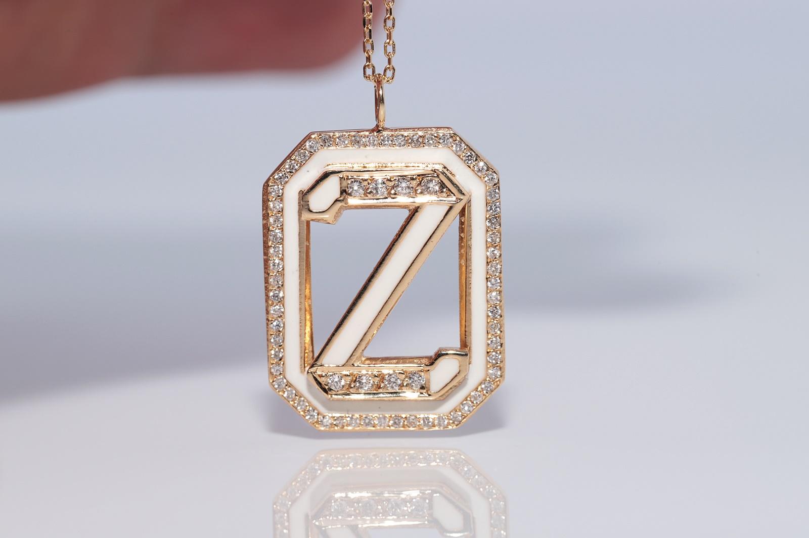 Vintage CIRCA 1990s 14k Gold Natürliche Diamant-Emaille Z Brief Anhänger Halskette Damen im Angebot