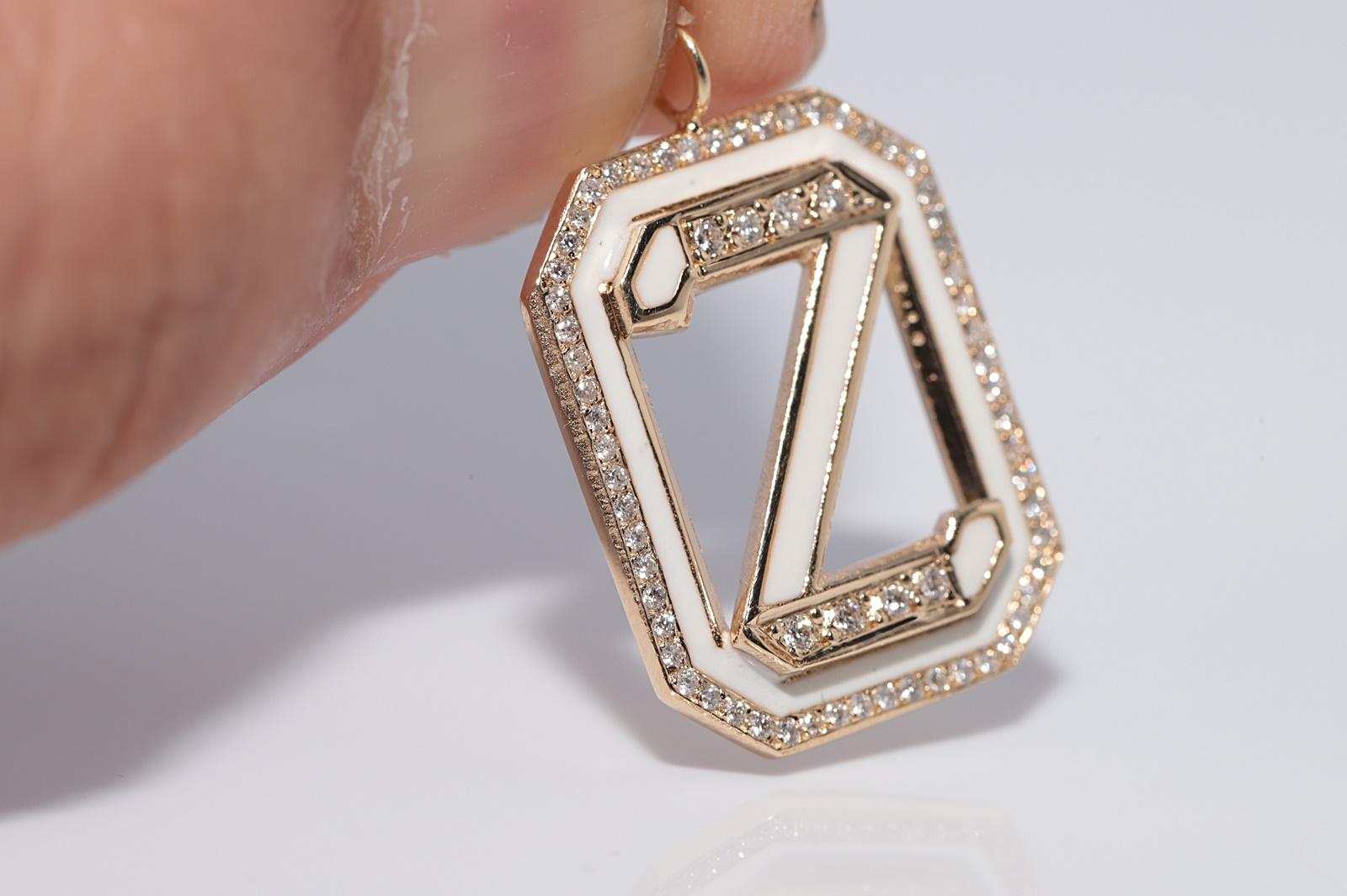 Vintage CIRCA 1990s 14k Gold Natürliche Diamant-Emaille Z Brief Anhänger Halskette im Angebot 2
