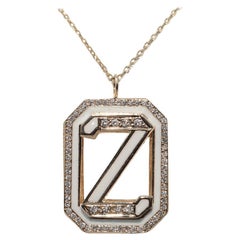 Vintage Circa 1990s 14k Gold Natural Diamond Enamel Z letter Pendant Necklace