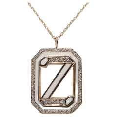 Vintage By, circa anni
90, Collana con ciondolo a lettera Z in oro 14k e diamanti naturali smaltati