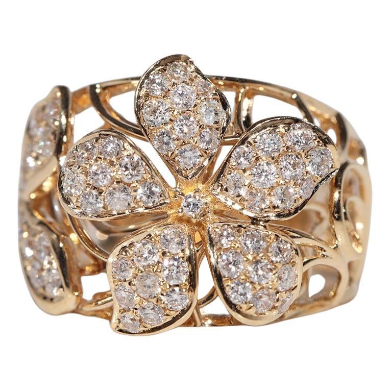 Anello Vintage CIRCA anni '90 in oro 14k con diamanti naturali e fiori