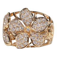 Anello Vintage CIRCA anni '90 in oro 14k con diamanti naturali e fiori