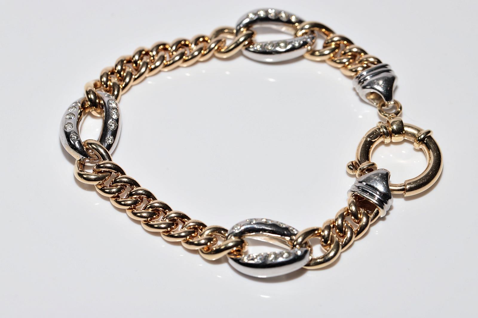 Vintage Circa 1990s 14k Gold Natural Diamond Rope Style Bracelet For Sale 4