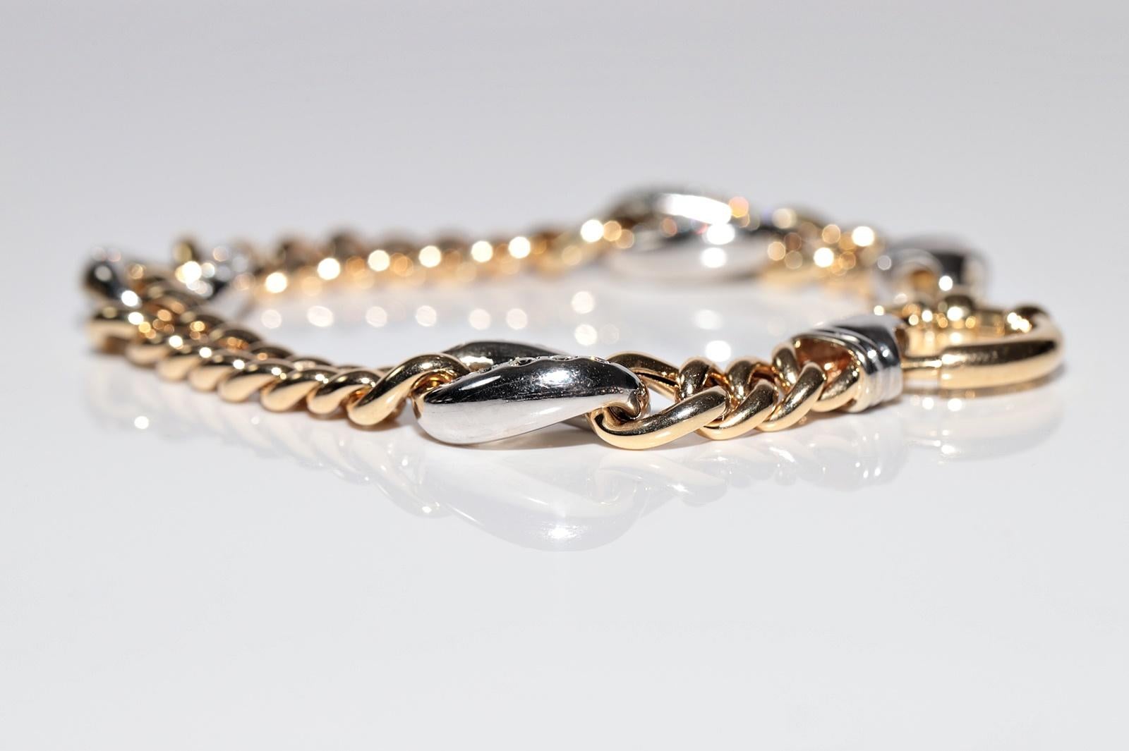 Vintage Circa 1990s 14k Gold Natural Diamond Rope Style Bracelet For Sale 5