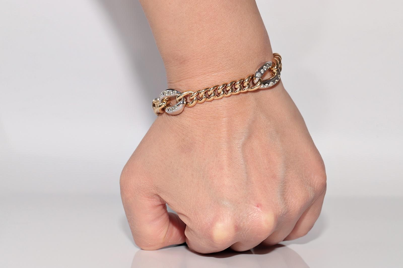 Vintage Circa 1990s 14k Gold Natural Diamond Rope Style Bracelet For Sale 13