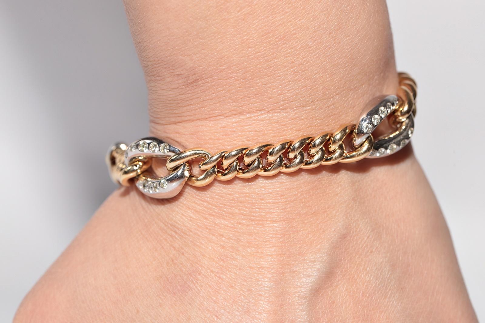 Vintage Circa 1990s 14k Gold Natural Diamond Rope Style Bracelet For Sale 14