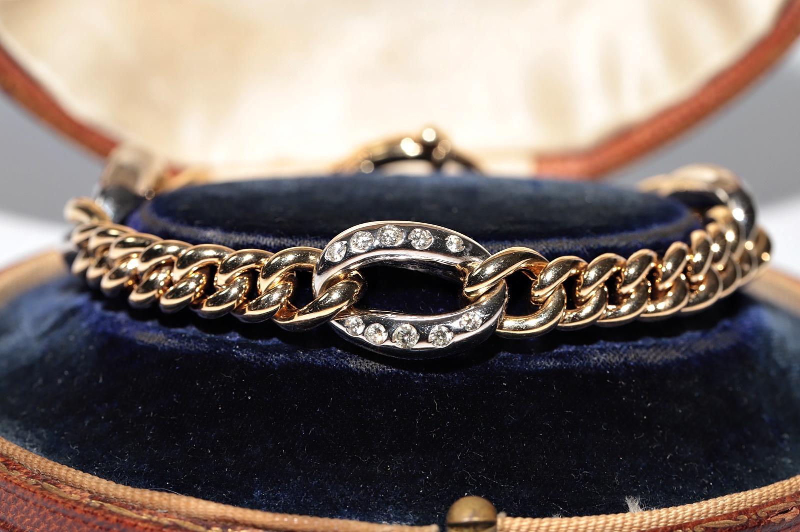 Retro Vintage Circa 1990s 14k Gold Natural Diamond Rope Style Bracelet For Sale